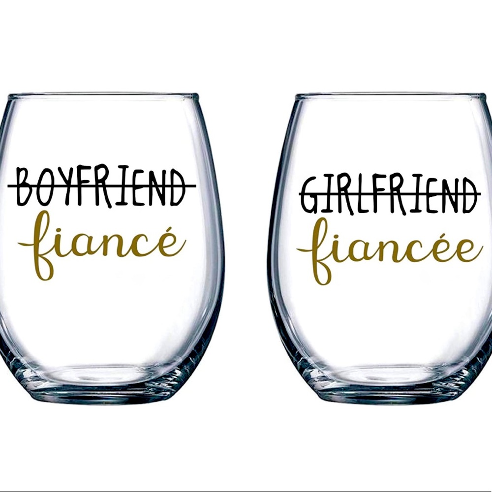 Boyfriend and Girlfriend 15 oz Stemless Wine Glasses (Set of 2)